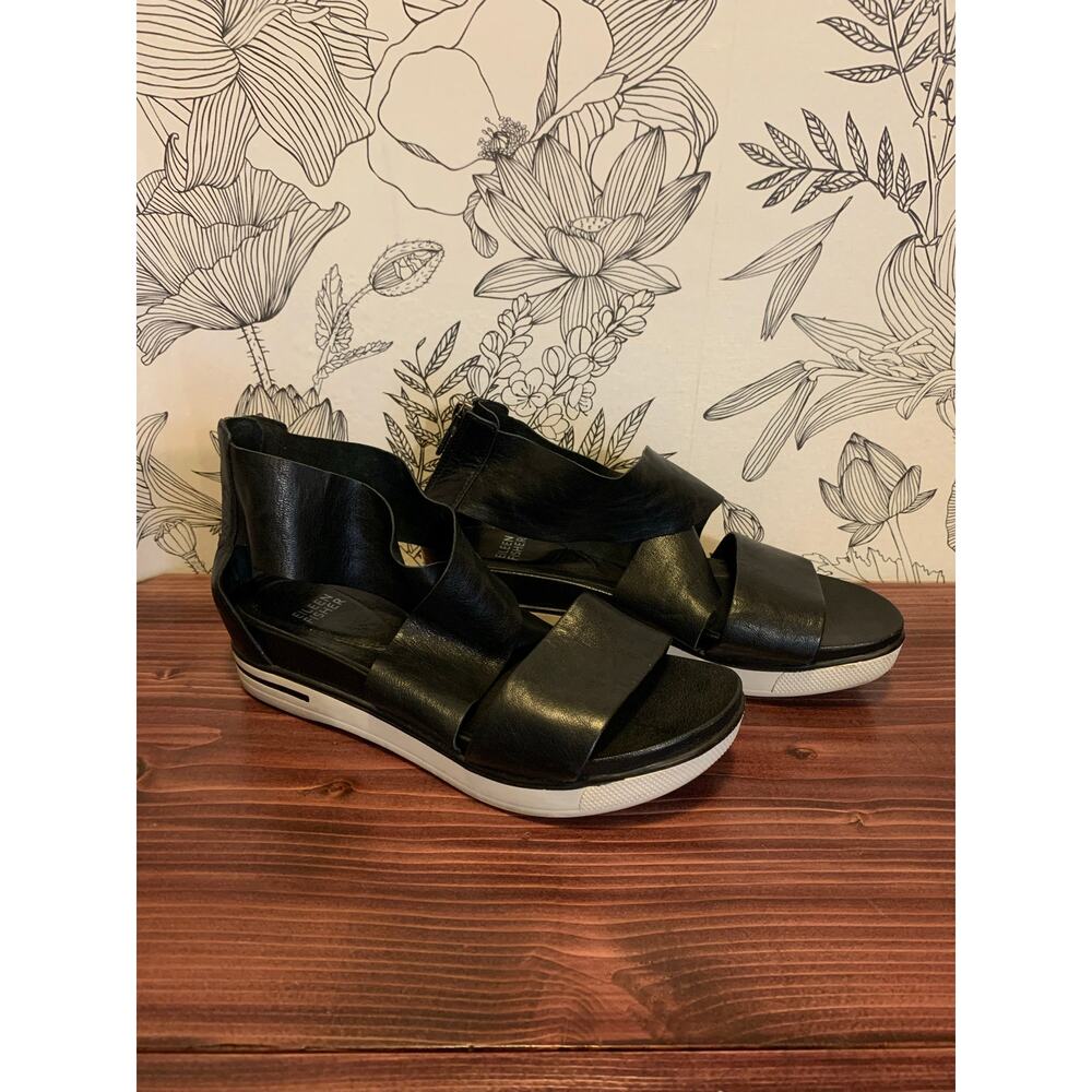 Womens Eileen Fisher Sport Platform Sandal Black Leather Size 7.5 EUC! - Picture 2 of 6